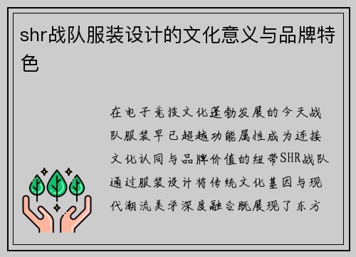 shr战队服装设计的文化意义与品牌特色